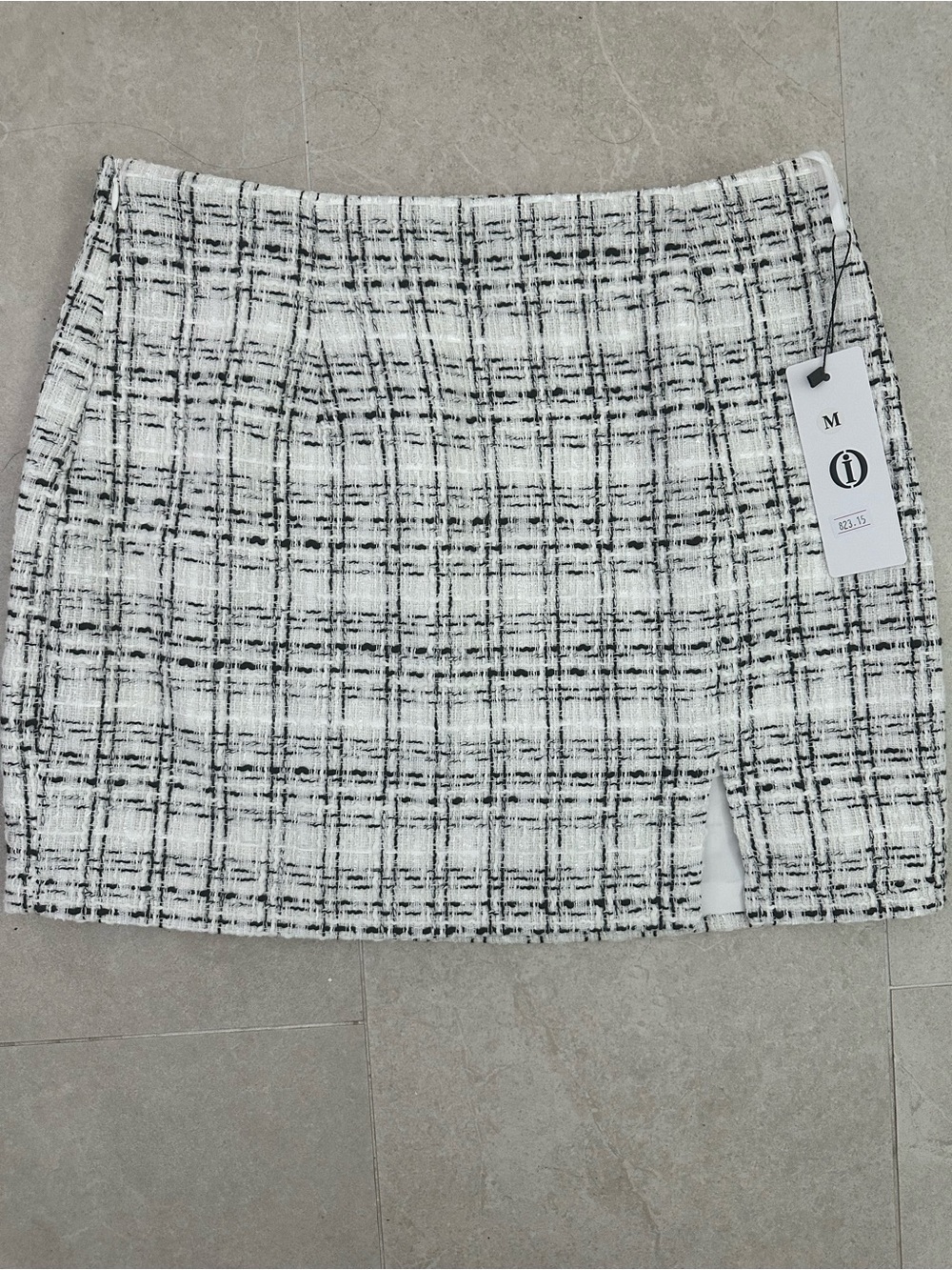 IDEALSANXUN Textured White Plaid Mini Skirt with Front Slit - Picture 4 of 4